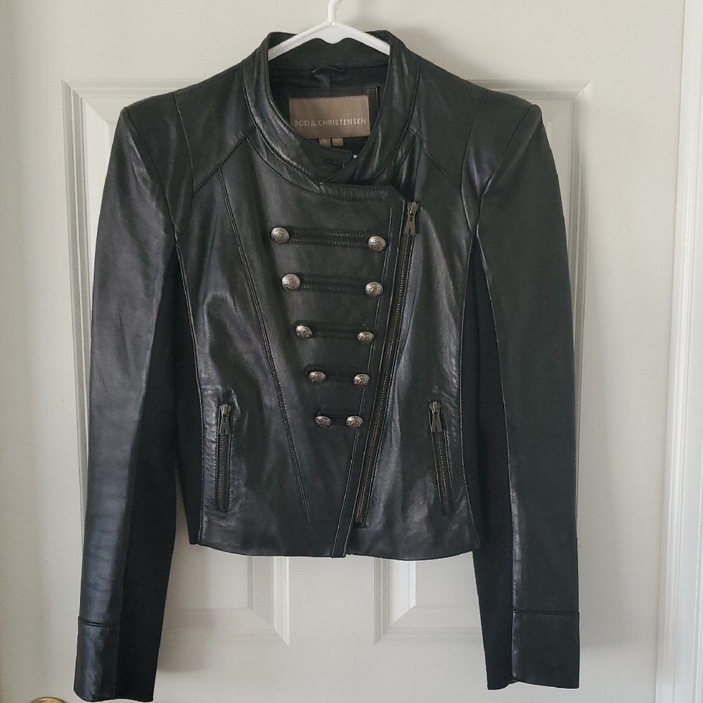 Bod & Christensen Women's Black Leather And Fabric Trimming/Panels Jacket Size S
